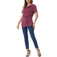 thumbnail image 2 of INSPIRE CHIC Women's Short Sleeve Button Decor Ruched Front Casual  Basic T-shirt XL Burgundy, 2 of 6