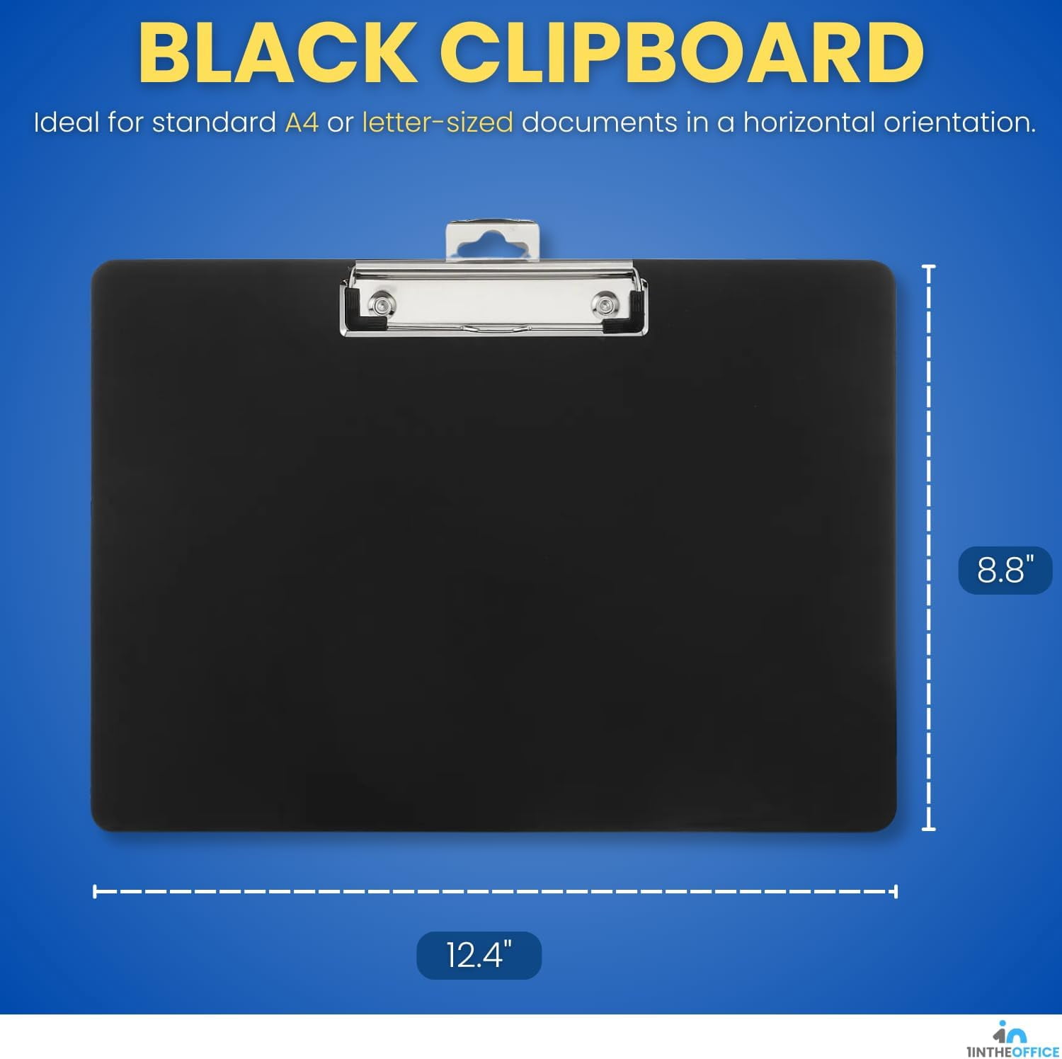 1InTheOffice Landscape Clipboard, Black Horizontal Clipboard, 8.8 x 12.4-inch, 4 Pack