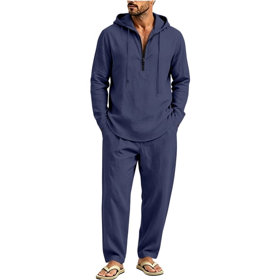 DORKASM 2 Pcs Mens Sweat Suits Set Athletic Big and Tall Warm Drawing Long Sleeve Mens Sweatsuit Navy M