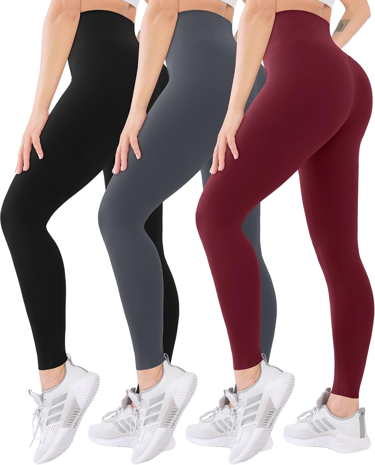JSZ&WM 3 Pack High Waisted Leggings for Women-Soft Athletic Tummy Control Pants for Running Yoga Workout Reg & Plus Size