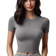 thumbnail image 2 of Playera De Mujer En Ribb Manga Corta Cuello Redondo Slim Fit, 2 of 3