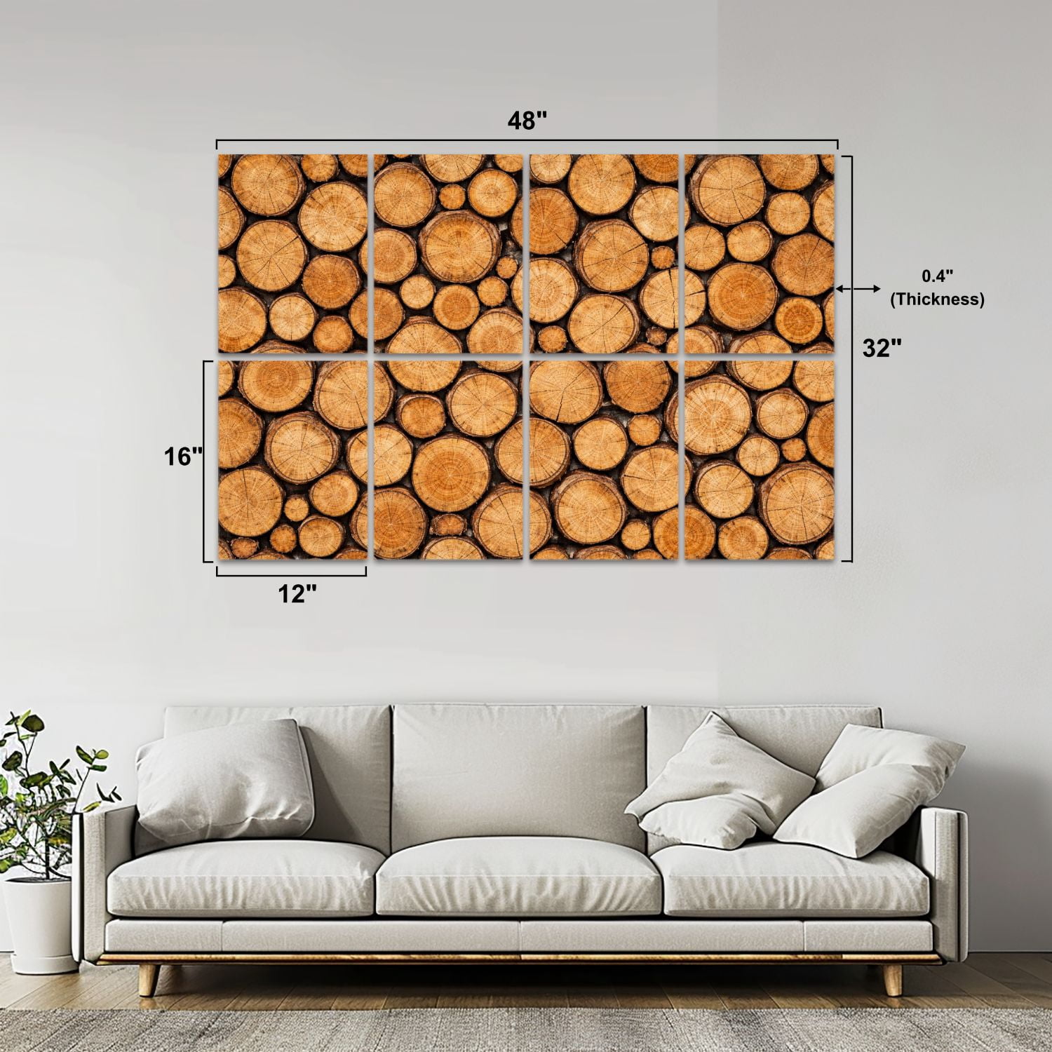 8 Pack Art Acoustic Panels Stacked Firewood Texture Natural Brown Tones Self Adhesive Absorbing Dampening Panels Self Adhesive for Nursery Game Room Bedroom 48"x32"