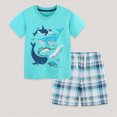 thumbnail image 2 of Xudanell Toddler Boy Summer Clothes Pattern Printed Tshirts and Gingham Shorts Outfits for Boys Light Blue 5-6 Years, 2 of 9