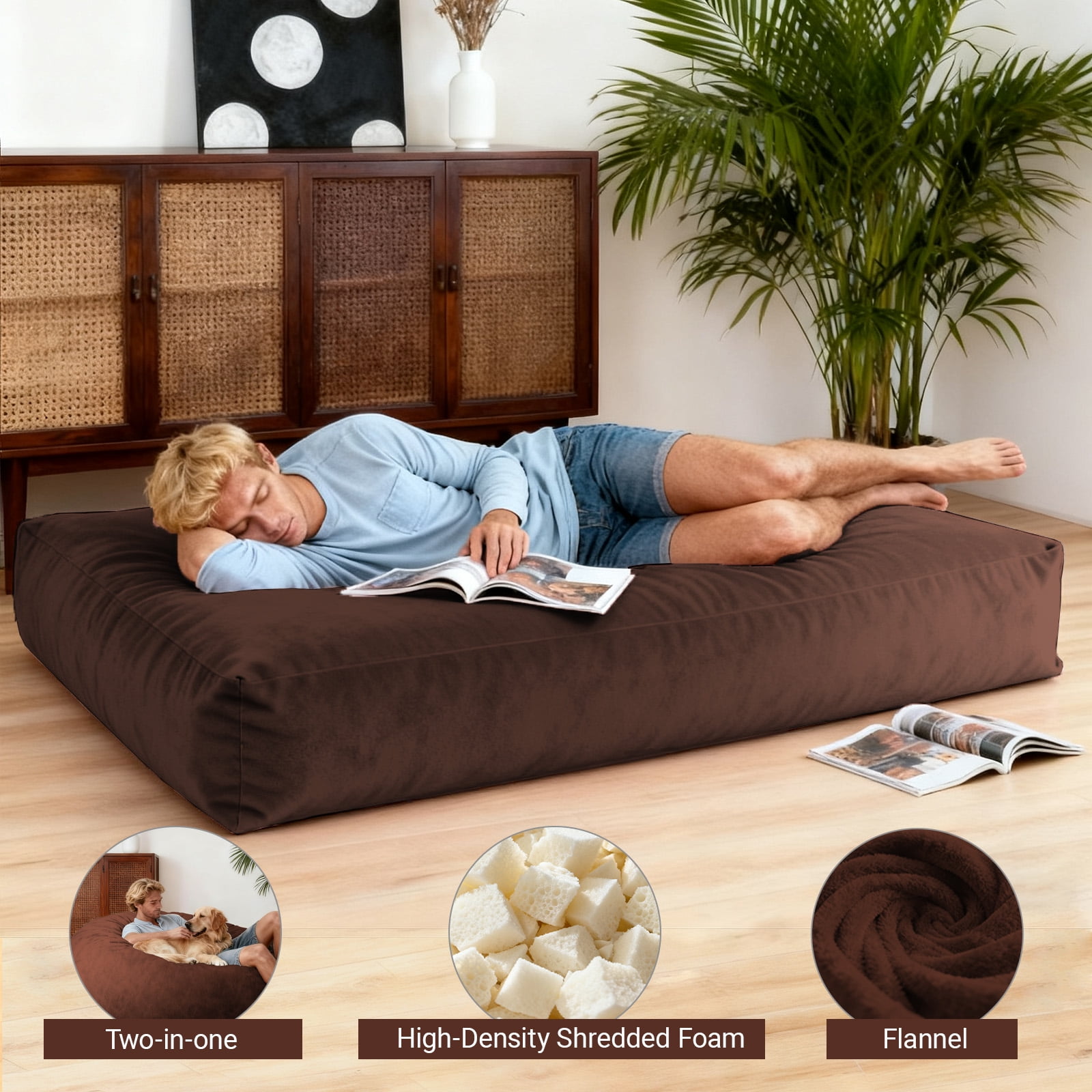 Memory Foam Giant Bean Bags,Bean Bag Chair for Adults, Floor Bean Bags Offers Ample Space for Adults,Lounger Versatile Design Suits Any Room,Movie Nights,Reading(Brown).