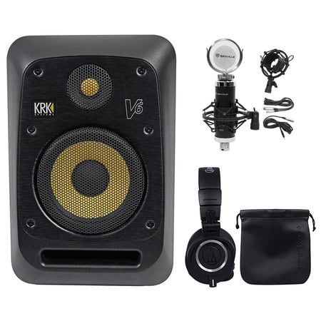 KRK V6S4-NA 6 Powered Studio Monitor+Condenser Mic+Audio Technica Headphones