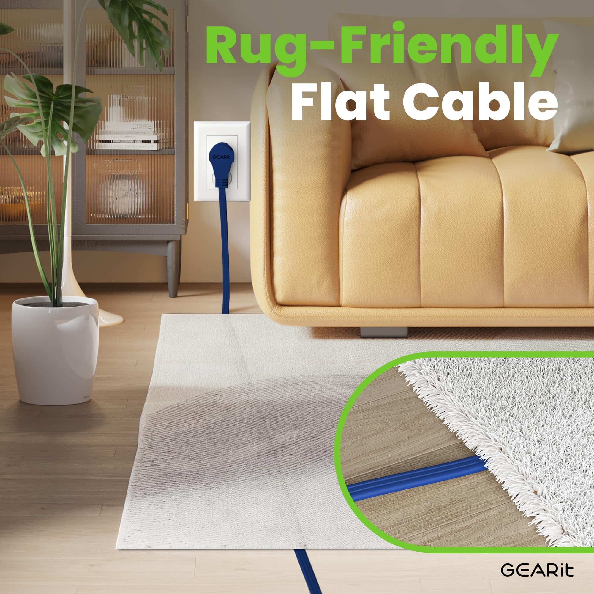 GEARit 360 Rotating Flat Plug Extension Cord with 3 Outlets (25ft, Navy) 16AWG/13A 3 Prong Wire, Outlet Saver for Home Office Dorm Room Essentials, ETL Certified