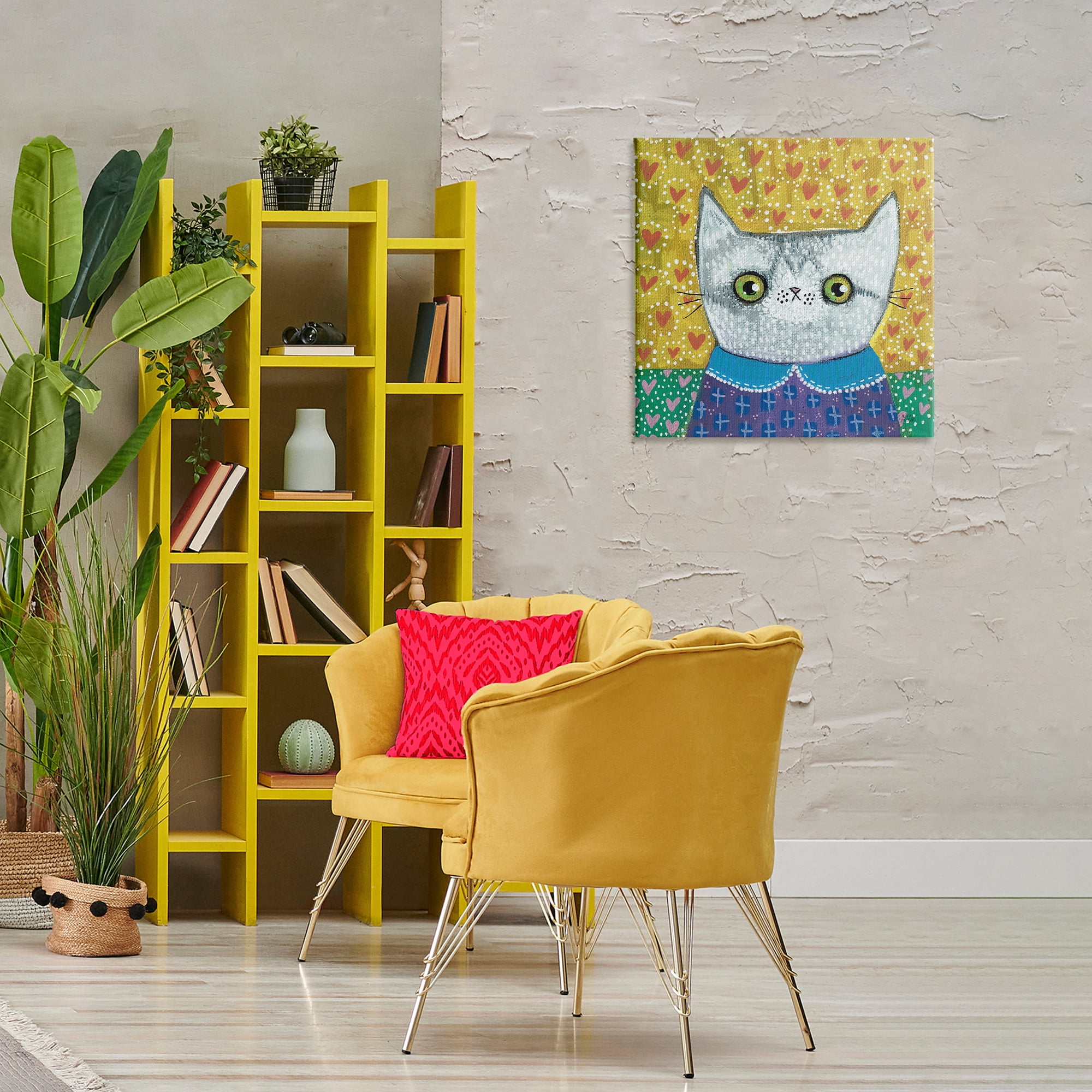 Stupell Industries Kitten with Fun Patterns Animals & Insects Painting Gallery Wrapped Canvas Art Print Wall Art, 24 x 24