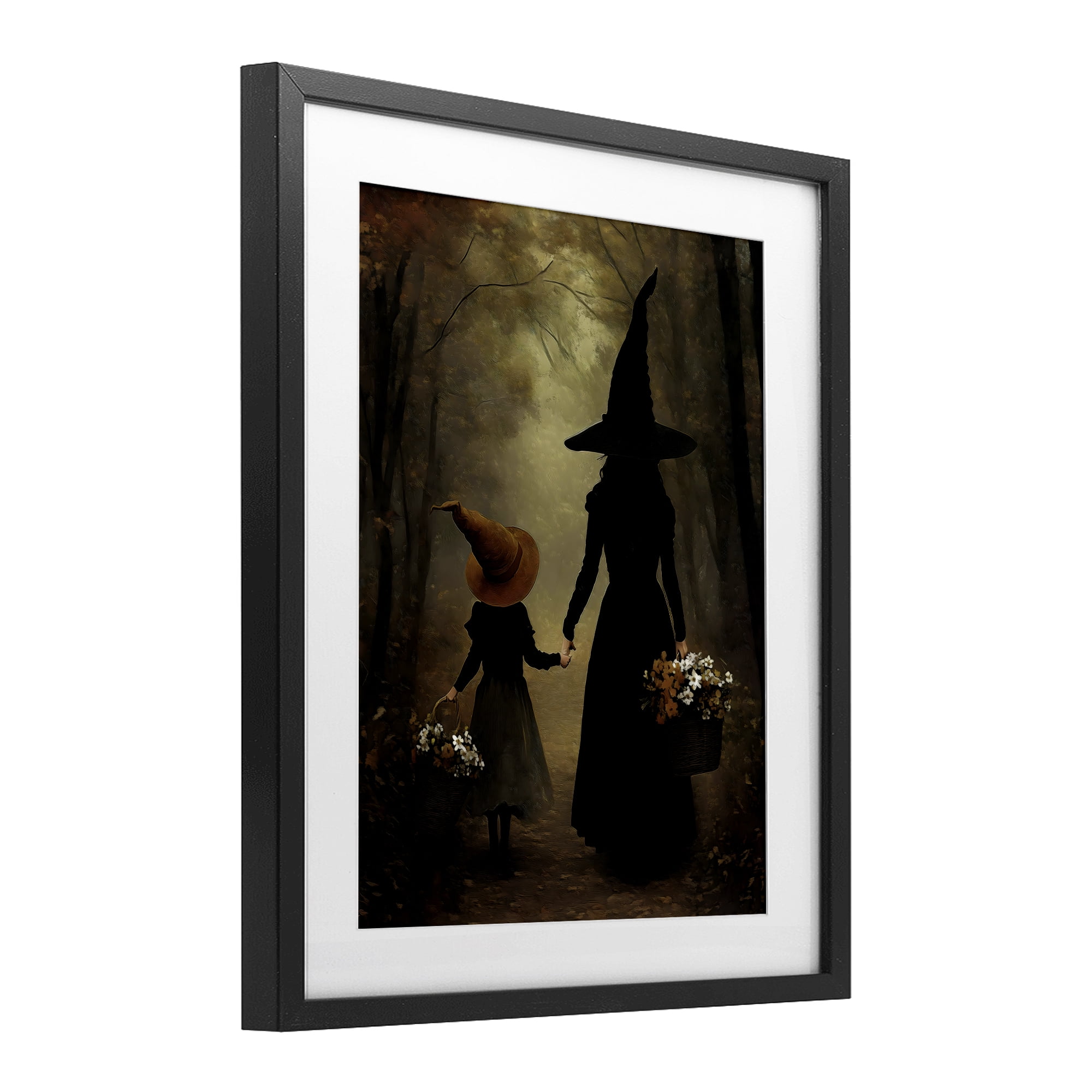 Witch & Daughter Mystical Forest Black Framed Print Under Glass, design by Arlington Prints