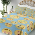 thumbnail image 3 of Ambesonne Spring Emoji Fitted & Top Sheet Set with Shams, Pastel Floral Eyes, Pale Sky Blue Mustard, 3 of 5