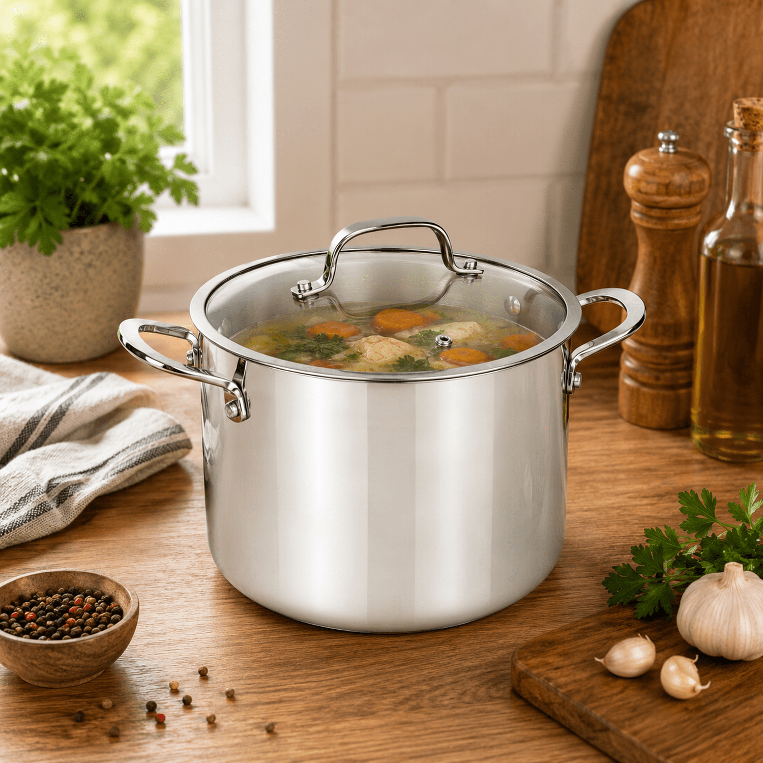 CoreClad 12-Quart Induction Ready Tri-Ply Stainless Steel Stock Pot with Glass Lid