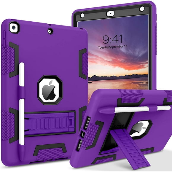 AmPm iPad 9th Generation Case, iPad 8th/7th Generation Case, iPad 10.2 Case, 3 in 1 Heavy Duty Rugged Shockproof Kickstand with Pen Holder Hybrid Protective Case for iPad 10.2, Navy Blue/Black