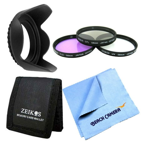Special 8 mm Filter 6 pc Kit UV Polarizer FLD Deluxe Filters Hard Lens Hood Nikon Canon Sony DDigital SLR Cameras Micro Fiber Cloth Memory Card Wallet