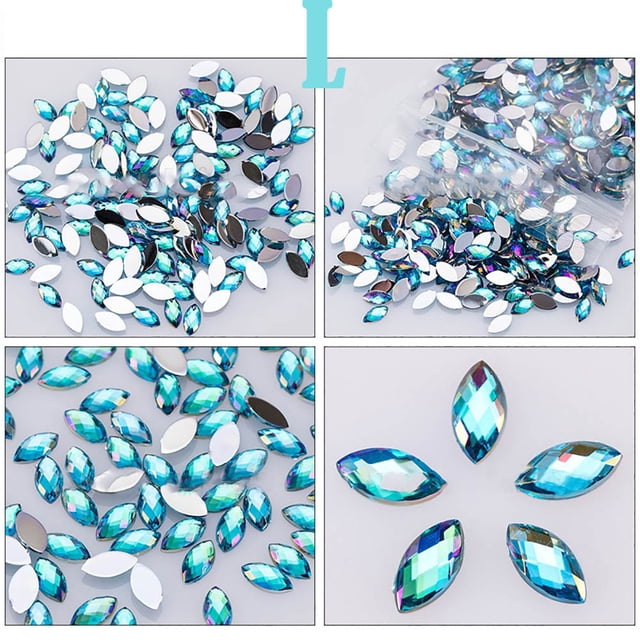 Xihbxyly 500 Piezas de Diamantes de Imitación con Purpurina y Forma de Ojo de Caballo para Decoración de Uñas, Pegamento Acrílico
