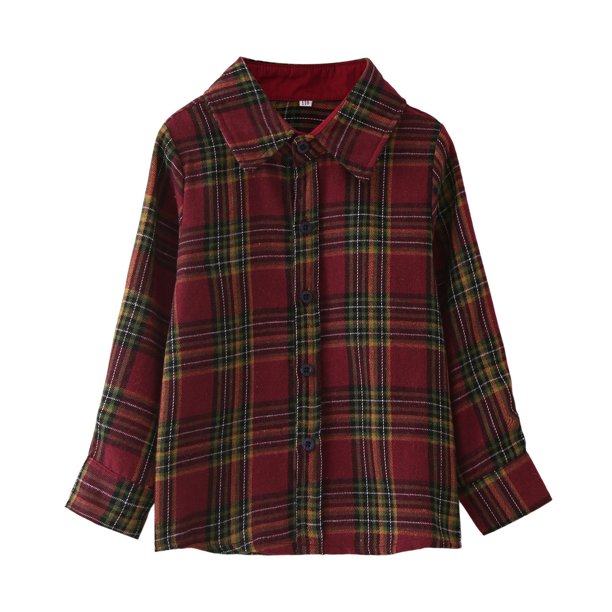 Gibobby Playera Térmica Ligera Camisa de invierno de manga larga para niños pequeños, abrigo, prendas de vestir para niños, ropa con estampado a cuadros(Vino, 18-24 Meses)
