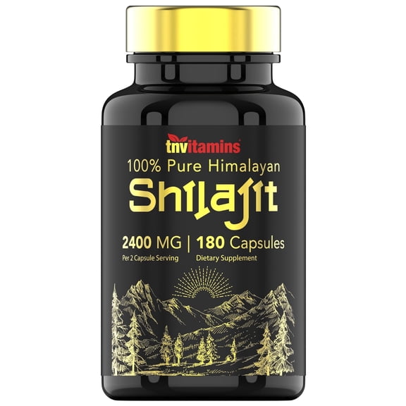 TNVitamins Himalayan Shilajit Capsules 2400 Mg with Fulvic Acid and Trace Minerals, Traditional Dietary Supplement Formula for Men and Women, 180 Count