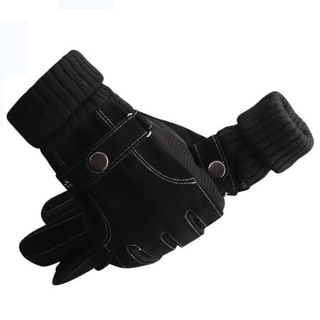 

Plus velvet thick warm leather gloves B20D Black