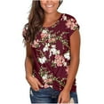 thumbnail image 1 of Pompotops T-Shirts à Manches Courtes Imprimés Floraux pour Femmes, Col Rond, Fente sur la Poitrine, Tee-Shirt Graphique d'Été, 1 of 9
