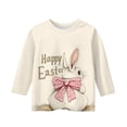 thumbnail image 3 of YOUYEDIAN Girls 3/4 Sleeve Easter Tops Kids 2026 Festival Cute Bunny Graphic Shirts Holiday Casual Funny Cotton Outfits (Beige, 8-9 Years), 3 of 4