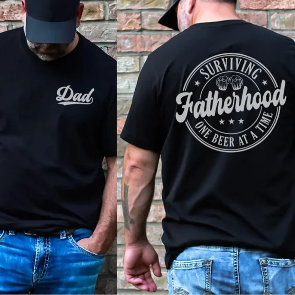 Dad Shirt, Surviving Fatherhood One At A Time Front And Back Shirt, Funny tshirt Loving Dad Gift
