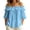 Blue, variant on Off Shoulder Double Ruffle Tops for Women Flare Short Sleeve Flowey Loose Blouse Casual Daily Top