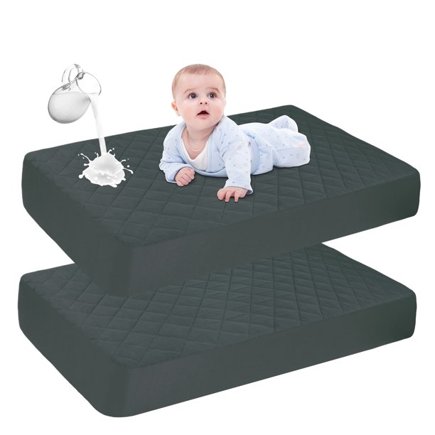 2 Pack 28" x 52" Waterproof Crib Mattress Protector, Soft Breathable