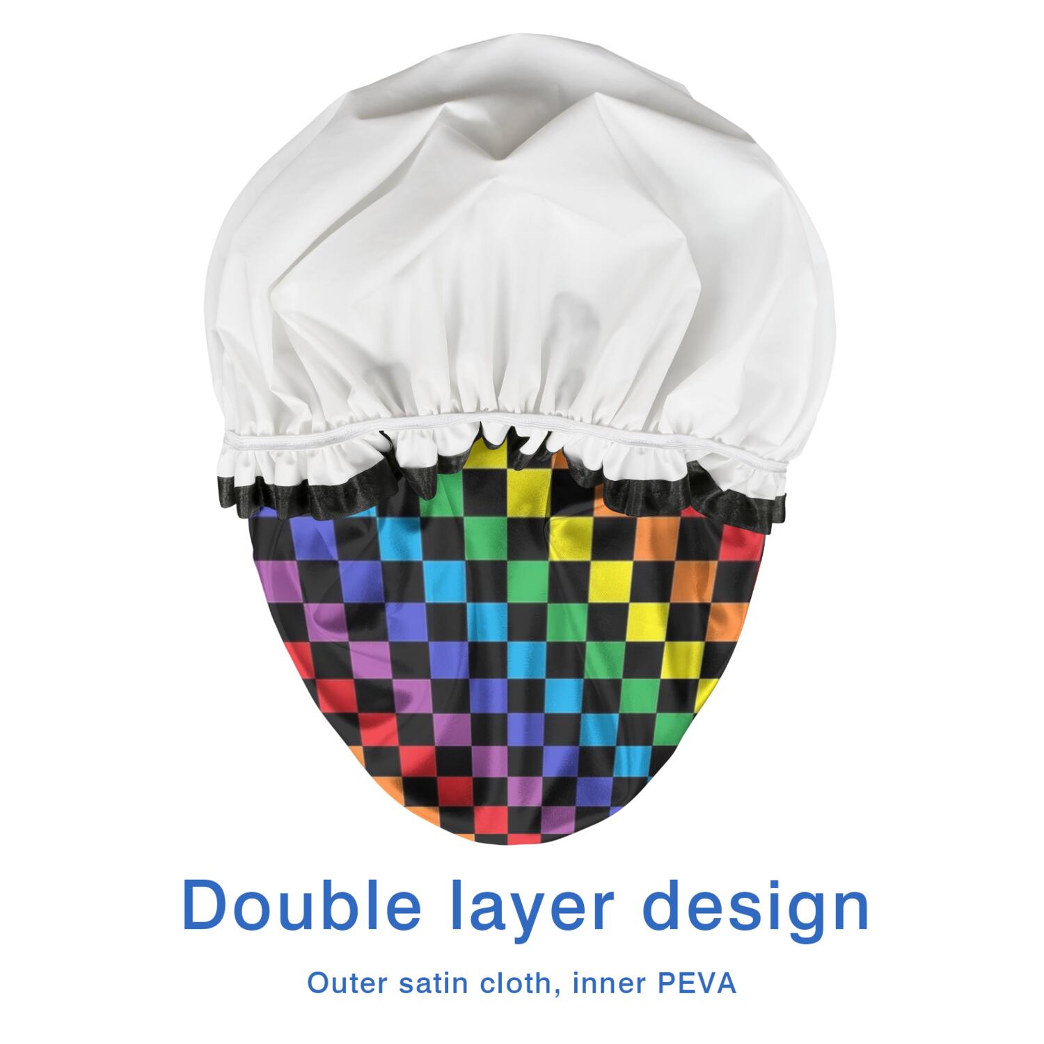 Shower Caps,Colorful Rainbow Checkered Pattern Waterproof Shower Cap for Women 4 Pieces,Double Reusable Hair Cover for Shower PEVA Elastic Stretch Hem