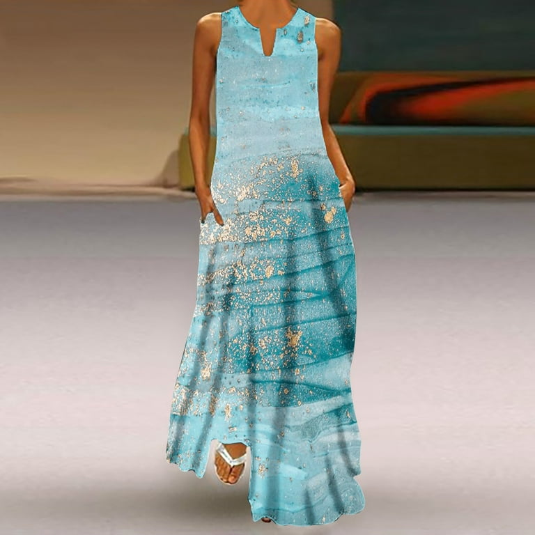 Gosuguu Summer Dresses for Women 2023, Womens Casual Loose Maxi Sundress Long Dresses Sleeveless Summer Beach Dress with Pockets #Prime Deals of The