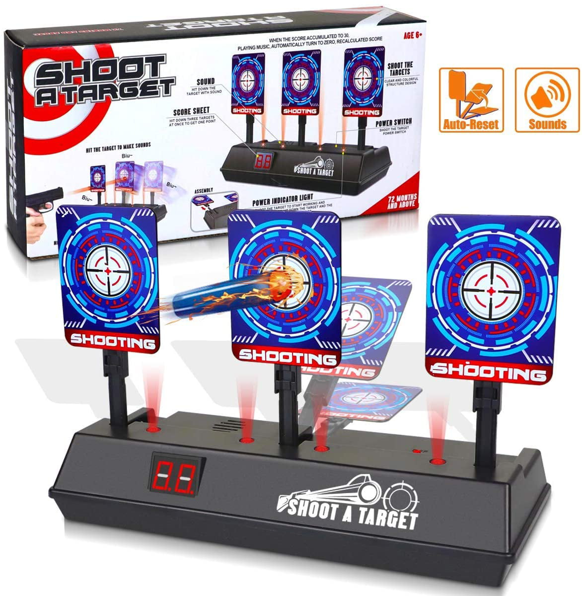 Electric Scoring Auto Reset Shooting Digital Target Nurf Tool Toy Kids Gifts 