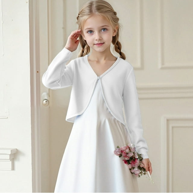 Cowsor Girls Long Sleeve Bolero Cardigan Kids Button Closure Knitted Shrug Cropped Sweaters Tops