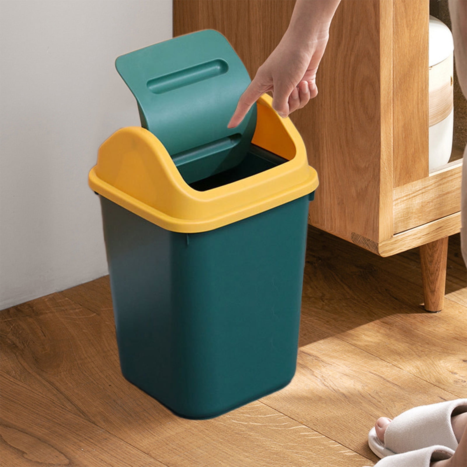 Square Lid Trash Can Small Bathroom Kitchen Office Waste Bin Flip Top Lid, 10L