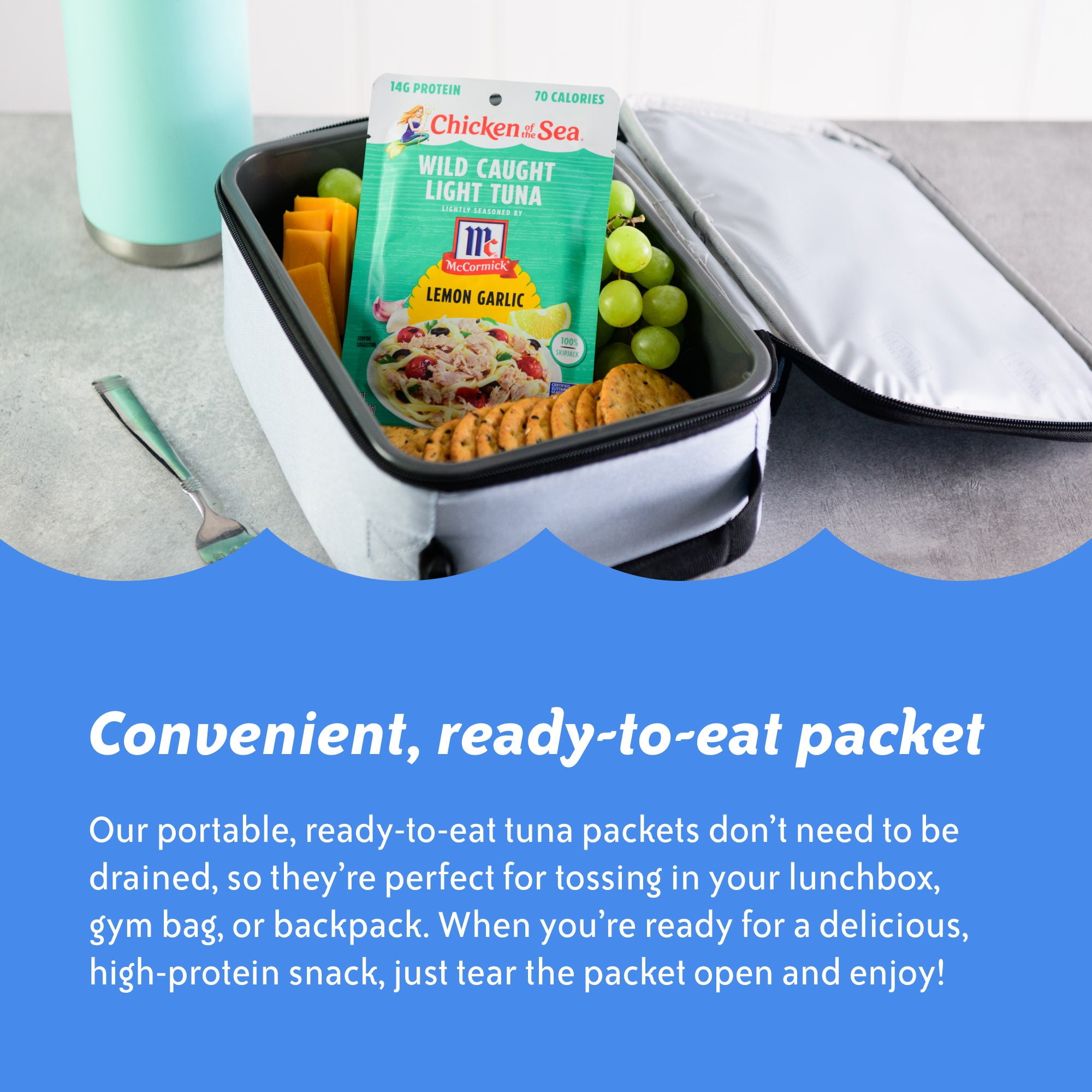 (4 pack) Chicken of the Sea Wild Caught Light Tuna Packet, Lemon Garlic 2.5 oz
