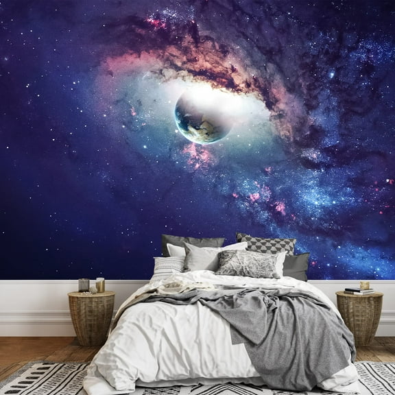 wall26 - Universe Scene with Planets, Stars and Galaxies in Outer Space - Removable Wall Mural | Self-Adhesive Large Wallpaper - 66x96 inches