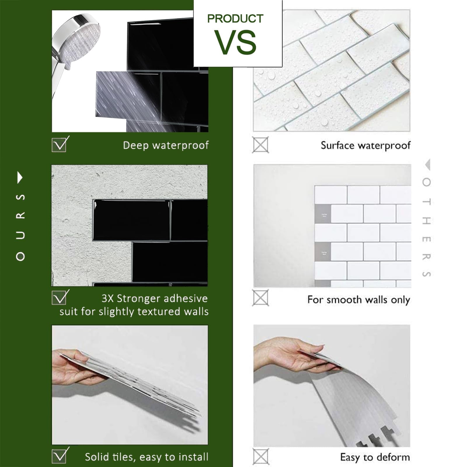 10-sheet Backsplash Peel And Stick Subway Tile  Black Self Adhesive Vinyl Wall Tiles On For Kitchen Bathroom(thicker Design)