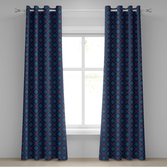 Ambesonne Nordic Grommet Curtain, Vintage Snowflake Motifs, 50" x 120", Blue Beige Scarlet