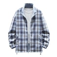 thumbnail image 2 of FRSASU Men's Stylish Casual Long Sleeve Stand up Neck Top Casual Full Zip Plaid Top Jackets Blue, 2 of 6