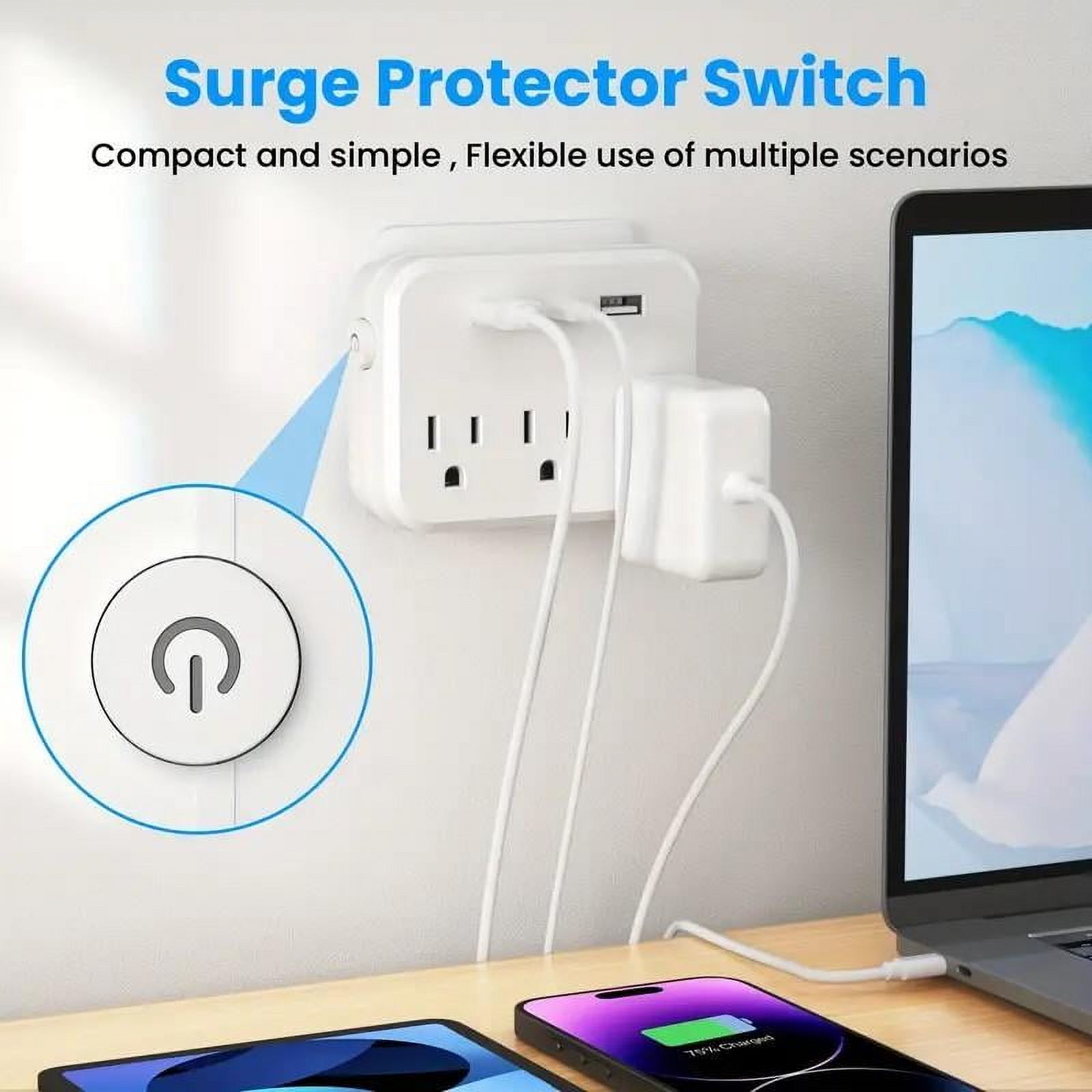 USB Outlet Extender Surge Protector - Multi Plug Outlet with Rotating Plug,Power Strip with 3 AC Spaced Outlet Splitter and 3 USB Ports (1 USB C) for Travel, Home, Office