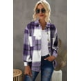 thumbnail image 2 of Women's Purple Plaid Color Block Long Sleeve Jacket – Casual Buttoned Shift Style for Daily Wear [ZhiHiMeRi] | 2XL, 2 of 11