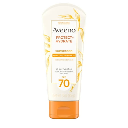 - Aveeno Protect + Hydrate Moisturizing Sunscreen Lotion, SPF 70, 3 oz