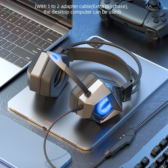 Back to School Gifts under $5 Around-Ear Bass Gaming Headset Surround Sound Headphones With Noise Cancelling Microphone With Lights on Clearance