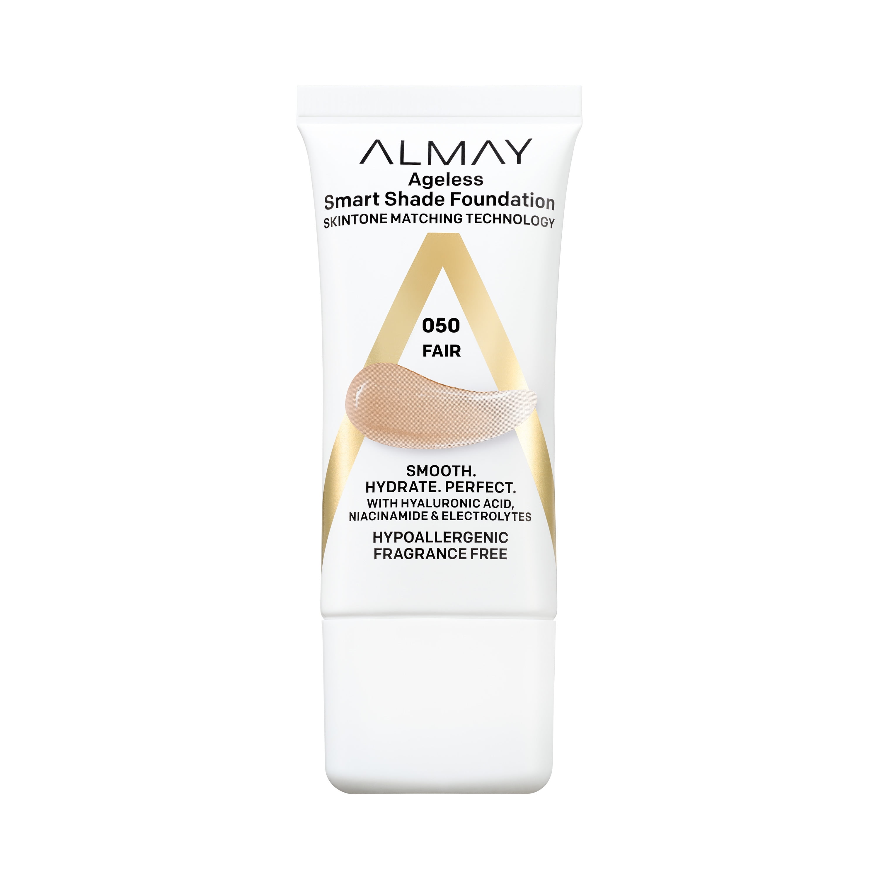 Almay Anti-Aging Foundation by Almay, Smart Shade Face Makeup with Hyaluronic Acid, Niacinamide, Vitamin C & E, Hypoallergenic, Fragrance Free, 050 Fair, 1 Fl Oz, 50 Fair, 1 fl oz.