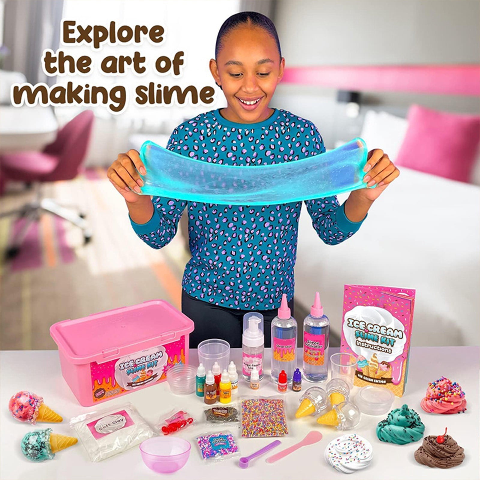Fluffy Butter Slime Kit for Girls, ELFINDEA Ice Cream Slime Making Kit DIY Yummy Cake Fruit Candy Scented Slime with Berry Donut Charms Candy Sprinkles Stuff Kids Slime Gift Toys