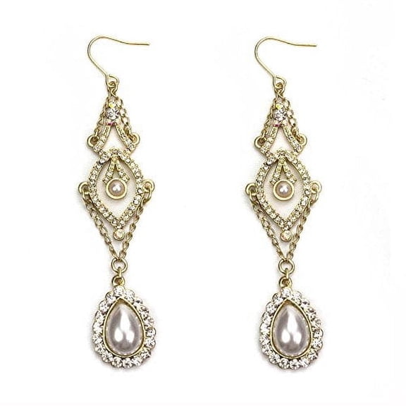 Elegant Pearl and Crystal Drop Dangle Earrings Wedding, Prom, Special Occasion Jewelry