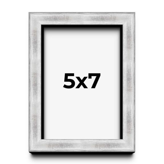 5x7 Frame Brushed Silver Solid Wood Picture Frame | 0.75 Inch Moulding Width | Rabbet Depth 0.75
