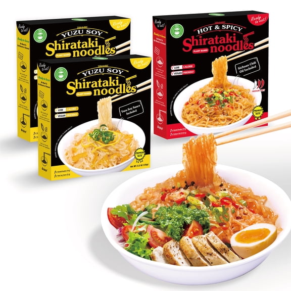 O’scallion Variety Shirataki Noodle Kit – 3-Pack Konjac Shirataki Noodles with Japanese Yuzu Soy Sauce & Sichuan Chili Oil Flavors