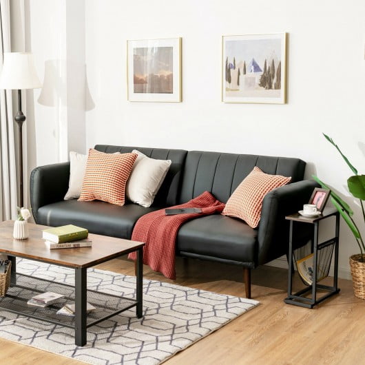 Buy Futon Sofa Bed Convertible PU Adjustable Couch Sleeper with Wood ...