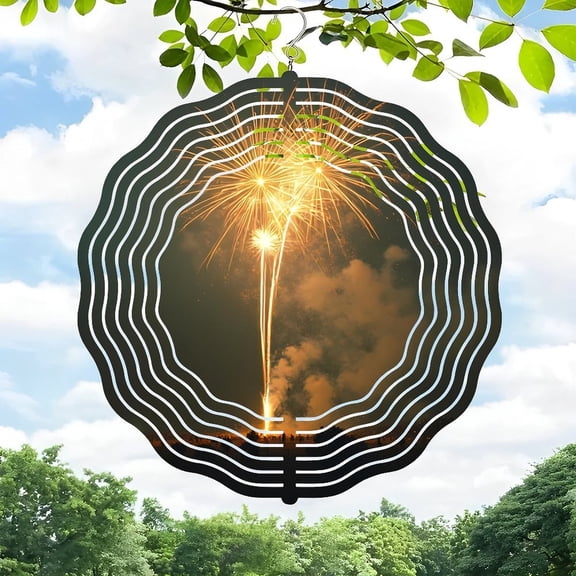 3D Metal Hanging Wind Spinner with Wave-Like Pattern Design - Decorative Wind Chime for Yard and Garden Illuminated Fireworks Effect Outdoor Decor