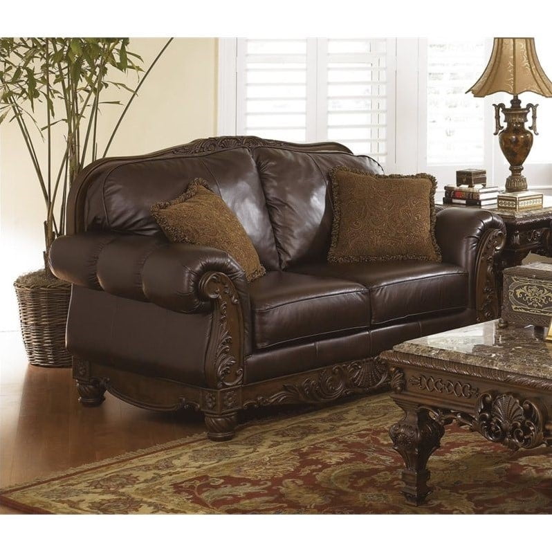 Ashley Furniture North S Leather, Light Brown Leather Reclining Loveseat