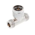 thumbnail image 5 of Adaptador coaxial de 3 vías con conector RF triple en forma de T N macho a 2 N hembra, color plata., 5 of 5
