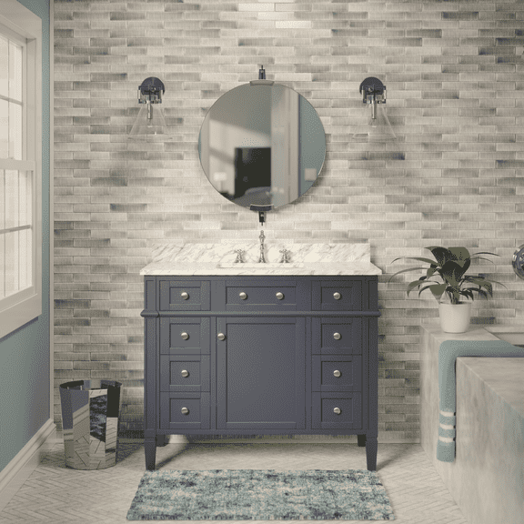 Hailey 42" Bathroom Vanity with Marine Gray Cabinet and Carrara Marble Top