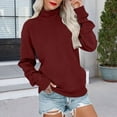 thumbnail image 4 of VISALY Pullover Sweatshirt for Womens Oversized Sweatshirt Fleece Turtleneck Sweatshirt with Pocket Long Sleeve Shirts Plus Size Pullover Cute Tunic Tops Hoodless Sweatshirt Wine Xxl, 4 of 6